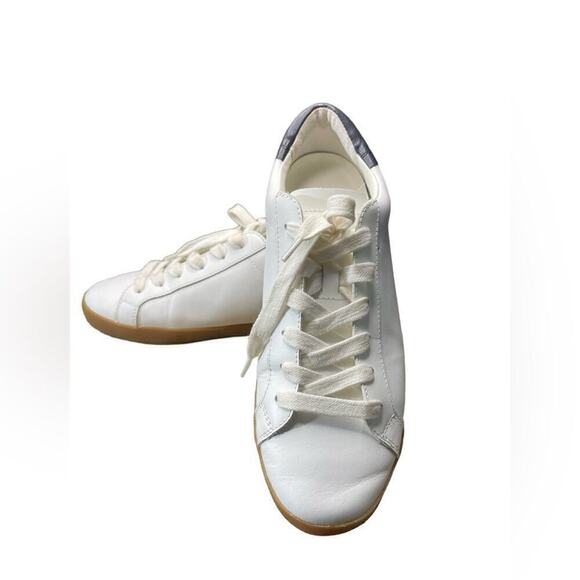 Banana Republic White Leather Sneaker Lace Up Tan Bottom Black Ankle Pull - Picture 1 of 6